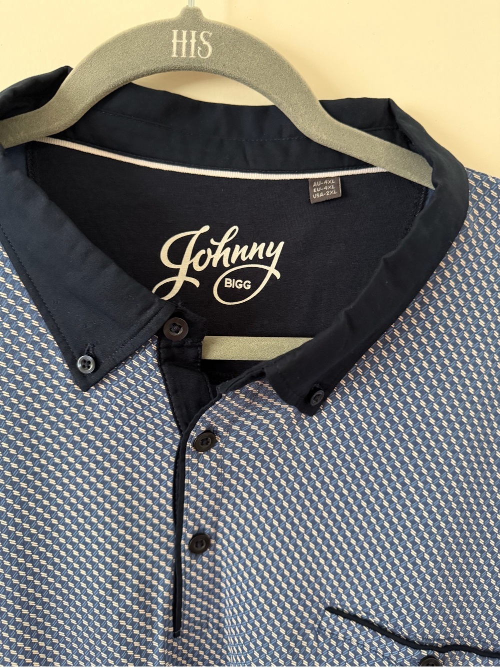 Johnny Bigg Men's Navy Patterned Polo with Contrasting Collar